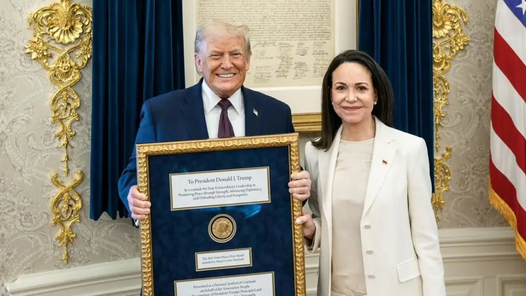 Líder venezuelana entrega medalha do Nobel da Paz a Trump após queda de Maduro